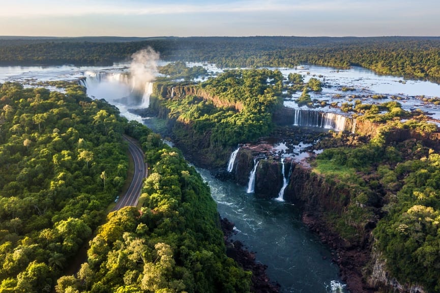 Birdseye view of Iguazu River and Falls in Iguazu National Park, Argentina