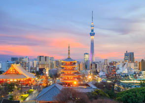 Tokyo skyline with Senso-ji temple and Tokyo Skytree at twilight in japan.