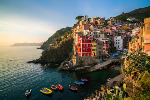 Riomaggiore, traditional fishing village, in the Cinque Terre on the coast of Italy