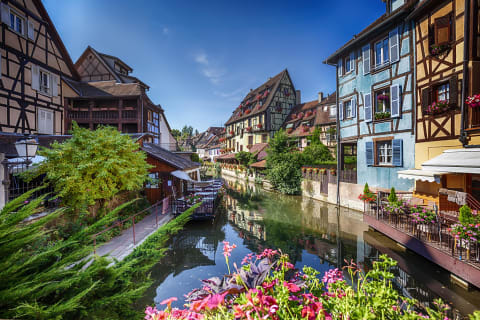 Half timber building along the canal in Colmar, France