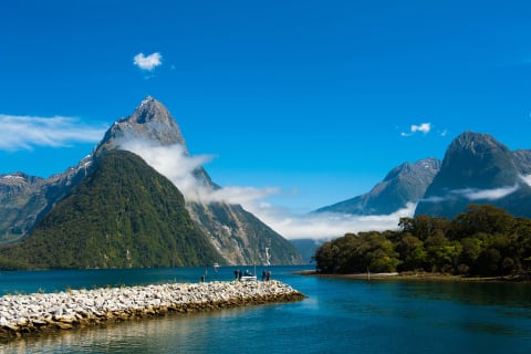 Mitre Peak rising from the Milford Sound fiord in New Zealand