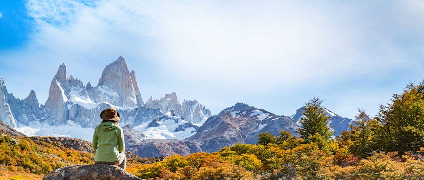 hiker in front of the Fitz Roy