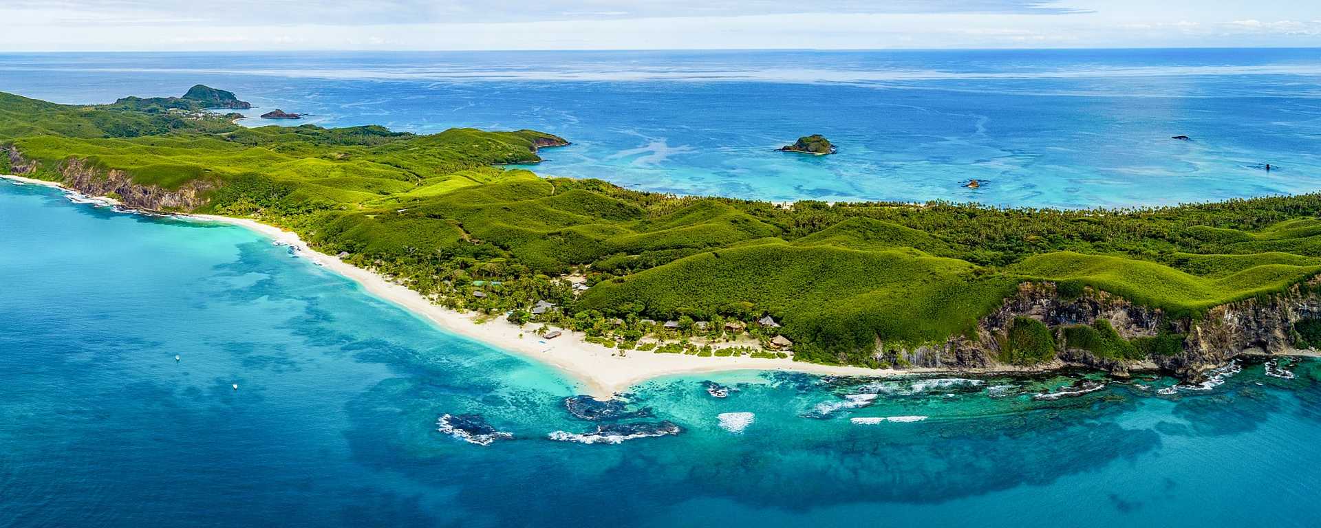 Aerial view over luxury resort in the Fiji Islands