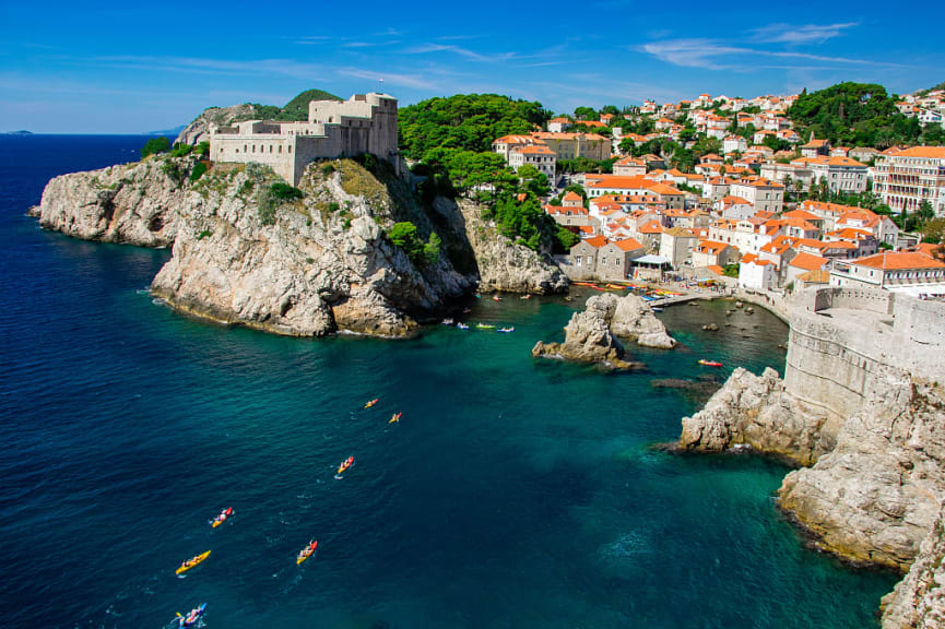 Kayaking around the old city wall in Dubrovnik, Croatia