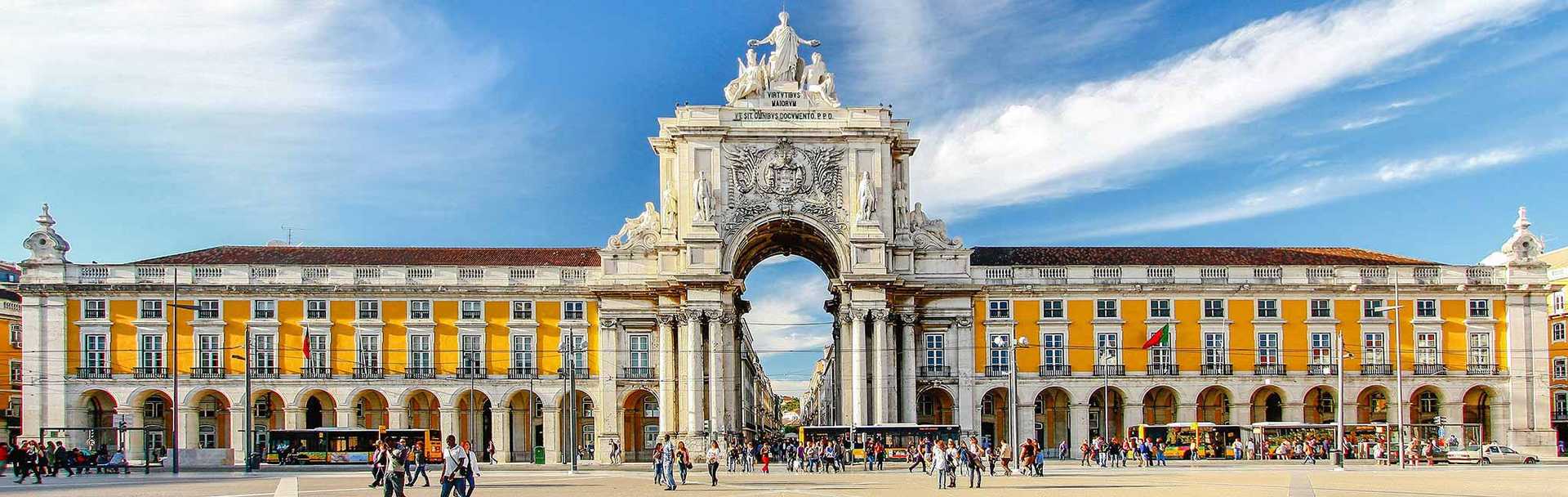 The famous arch in Lisbon's Praca Do Comercio in Lisbon, Portugal.